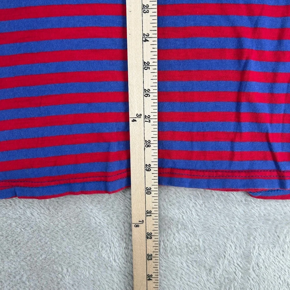 VTG Adidas Mens T Shirt Large Red Blue Striped Preowned Made In USA Short Sleeve